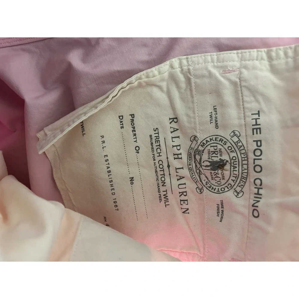 Polo Ralph Lauren Shorts Mens 36 Pink Stretch Chino Blue Pony Logo Preppy Pocket